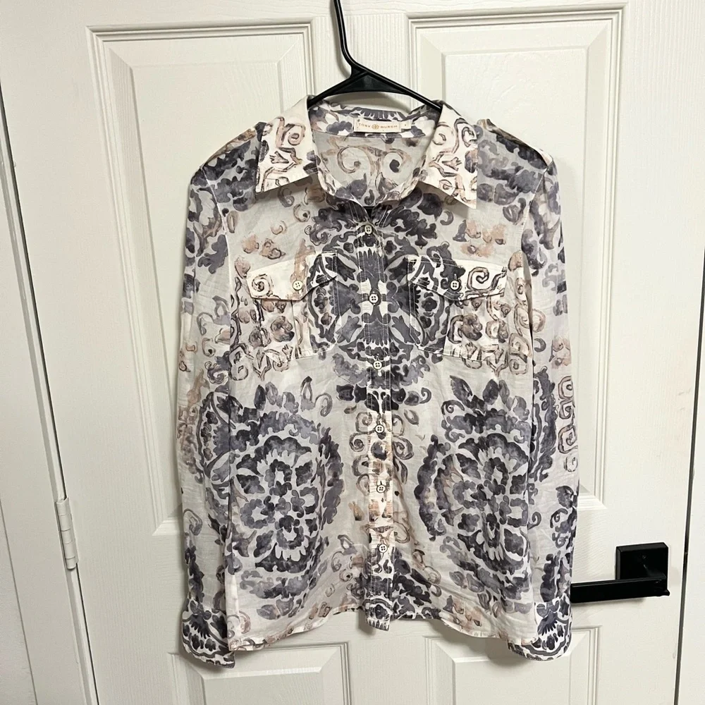 Tory Burch Brigitte Medallion silk Cotton Long-Sleeve Button-Up Blouse